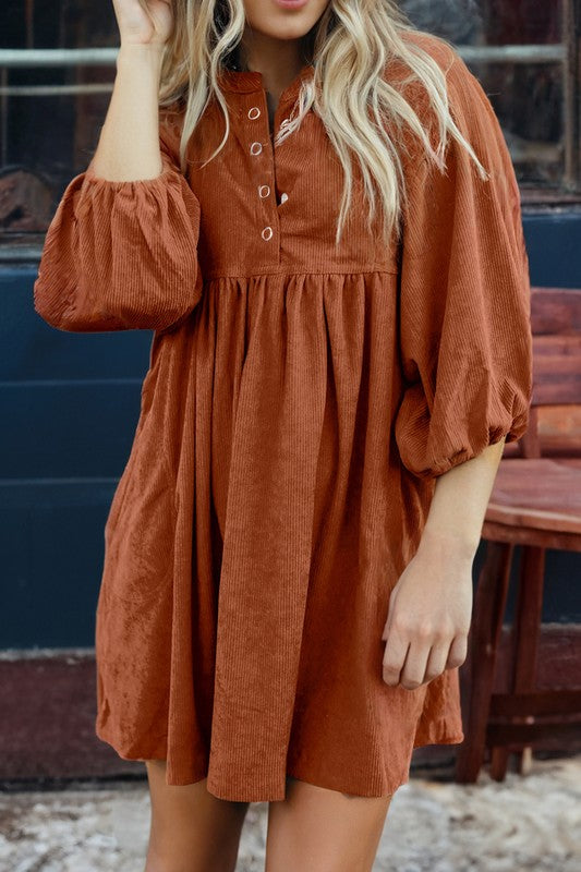 Corduroy Snap Button Dress