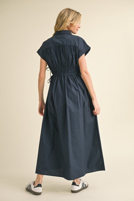 Navy Cotton Poplin Maxi Dress