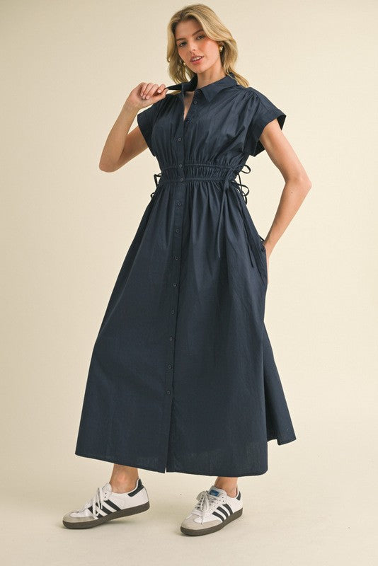 Navy Cotton Poplin Maxi Dress