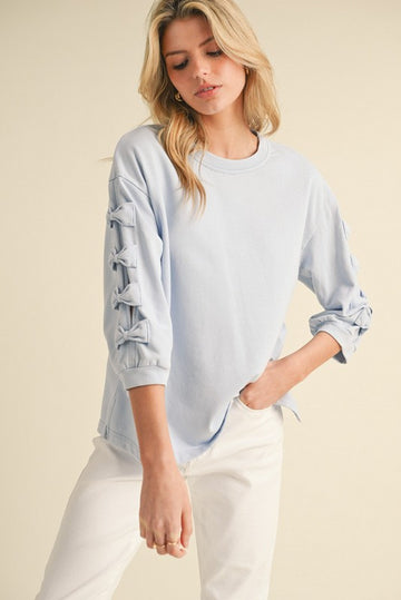 Cool Blue Bow Tie Sleeve Top