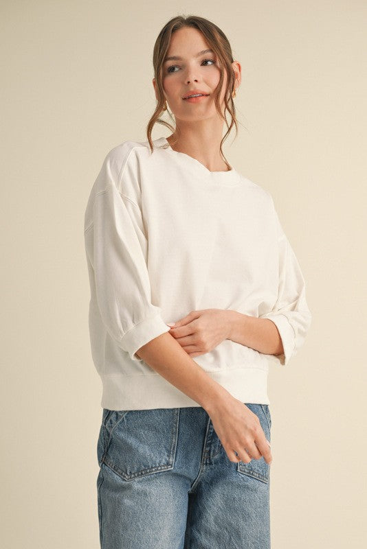 White Crew Neck Pullover Sweatshirt Top