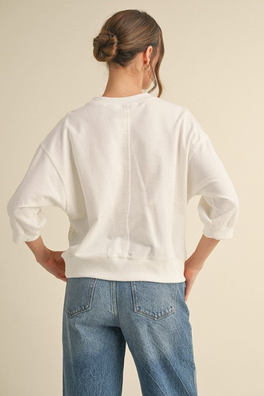 White Crew Neck Pullover Sweatshirt Top