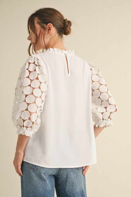 White Dot Lace Sleeve Top