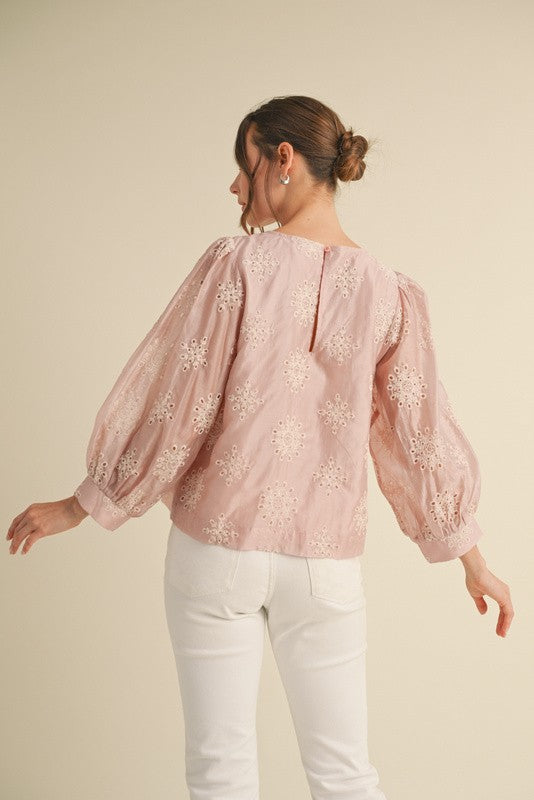 Flower Embroidered Peasant Top