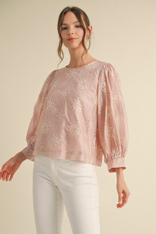 Flower Embroidered Peasant Top