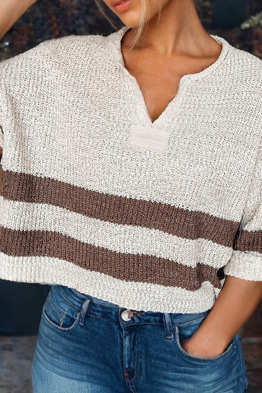 Split Neck Loose Fit Pullover - 3