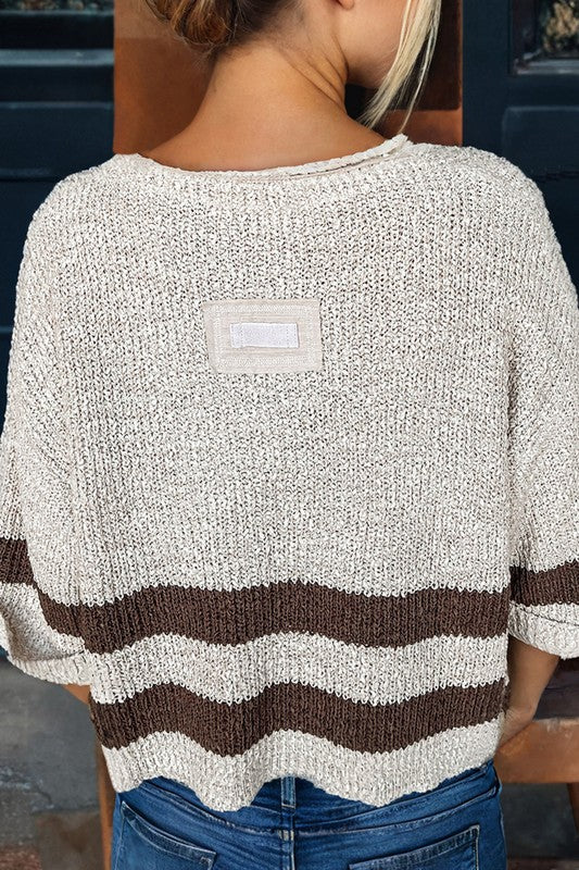Split Neck Loose Fit Pullover - 3