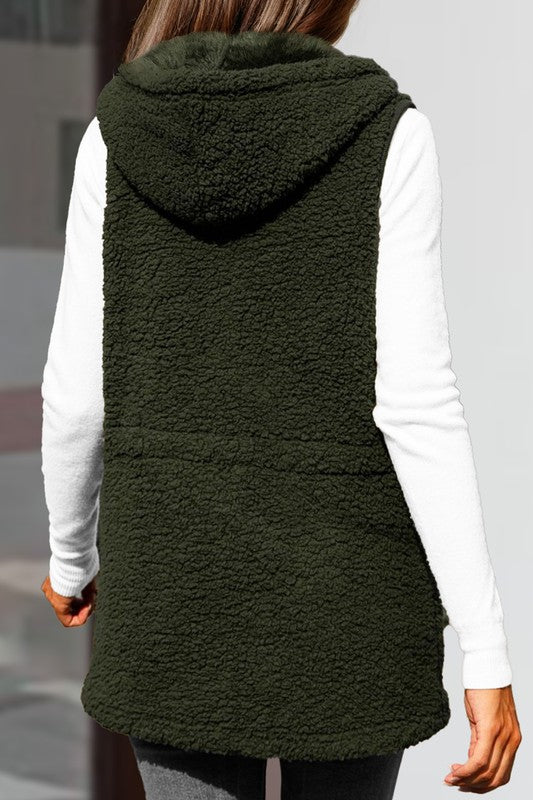 Green Quilt Pocket Zipper Plush Vest