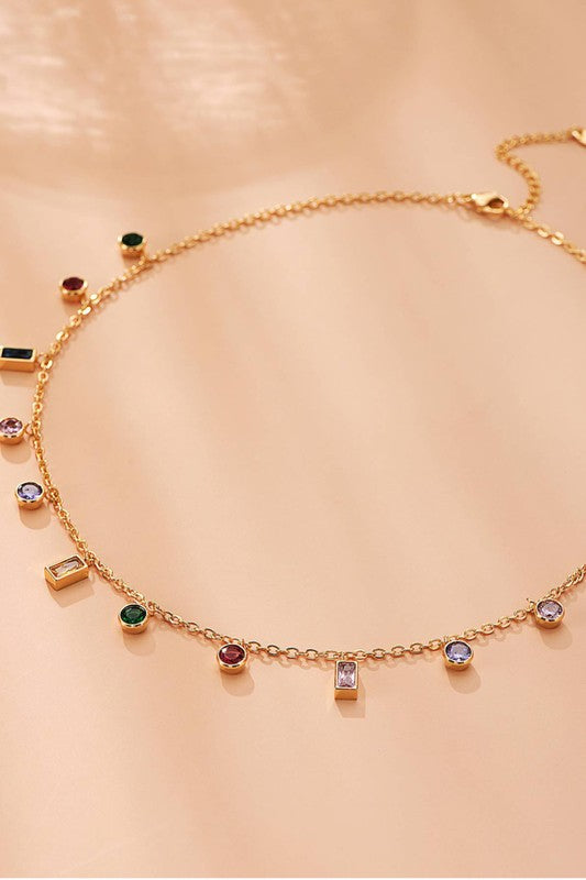 Dainty Crystal Colorful Charm Necklace
