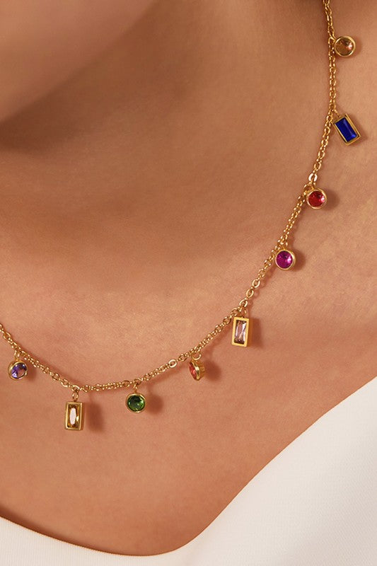 Dainty Crystal Colorful Charm Necklace