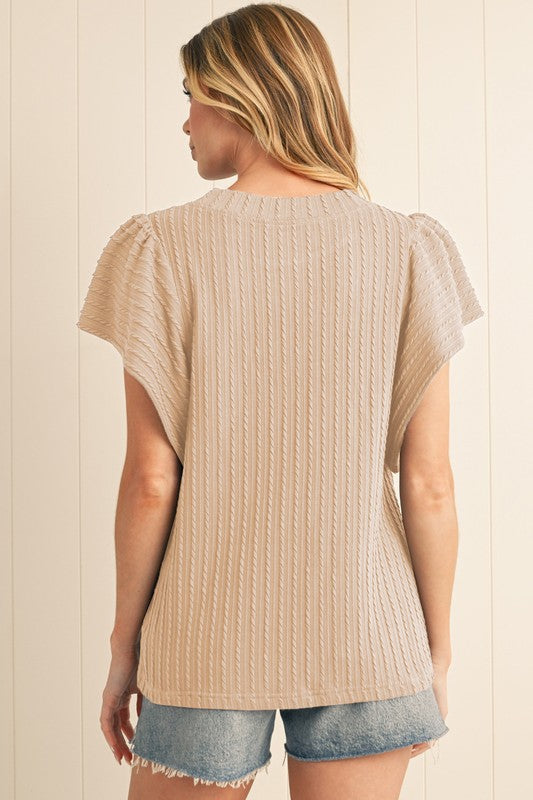 Cable Knit Texture Flutter Sleeve Top