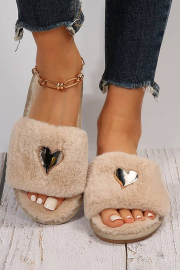 Plush Heart House Shoes