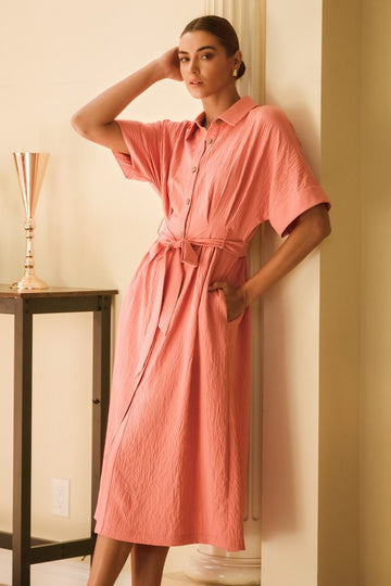 Blush Coral Airflow Shirt Dress