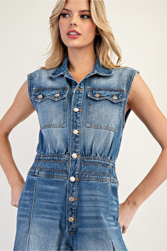 Vintage Wash Denim Jumpsuit