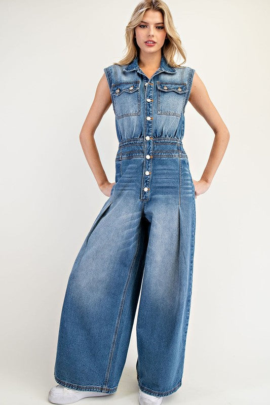 Vintage Wash Denim Jumpsuit