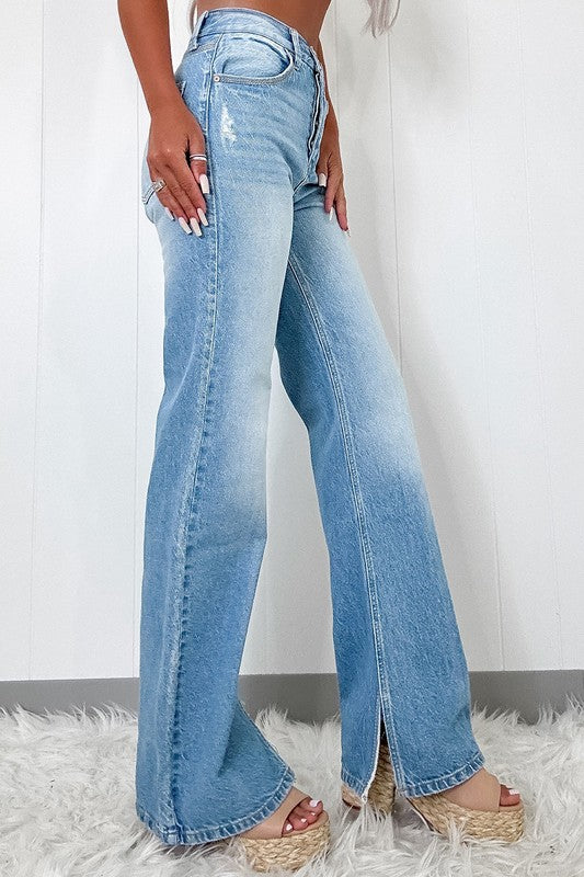 Light Vintage Slit Hem Jeans - 2