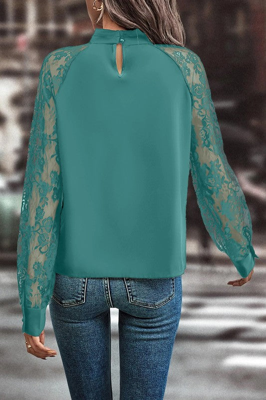 Lace Sleeve Keyhole Top