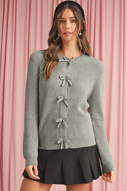 Sweet Bow Gray Knit Cardigan