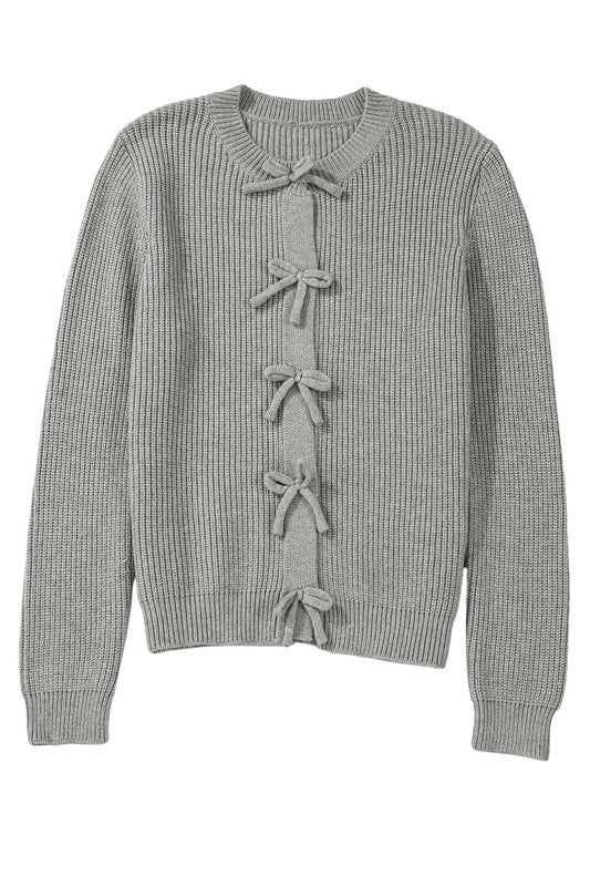 Sweet Bow Gray Knit Cardigan