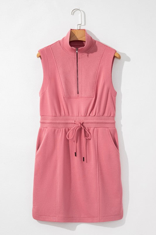 Pinkish Red Zipper Drawstring Dress