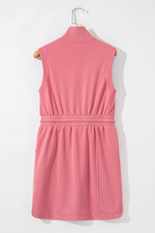 Pinkish Red Zipper Drawstring Dress