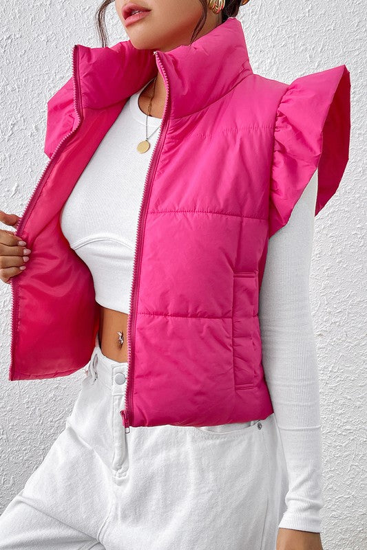 Pink Ruffle Sleeve Vest