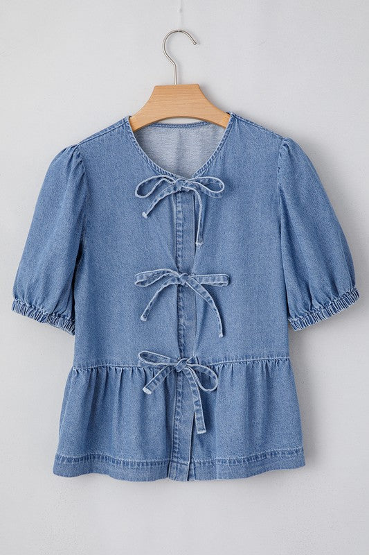 Denim Bow Front Top