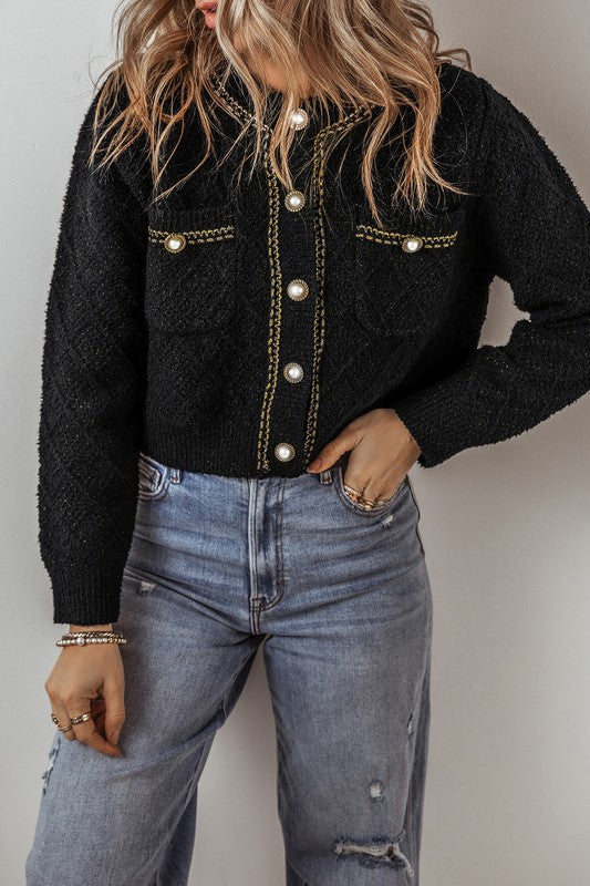 Black Shimmer Classic Cardigan