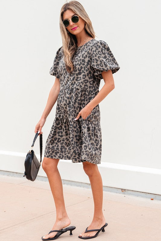 Denim Leopard Print Dress