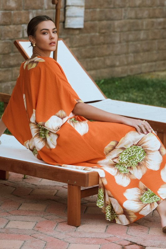 Orange Floral Oversized Cover Up