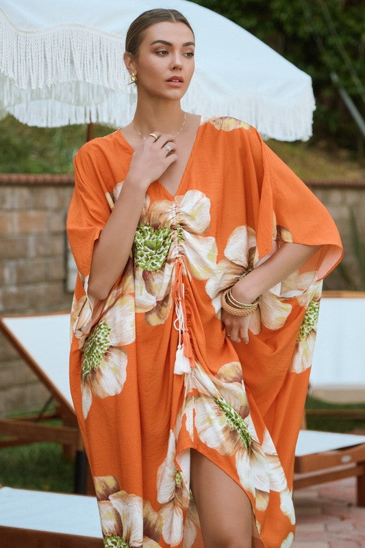 Orange Floral Oversized Cover Up