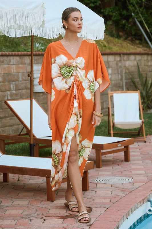 Orange Floral Oversized Cover Up