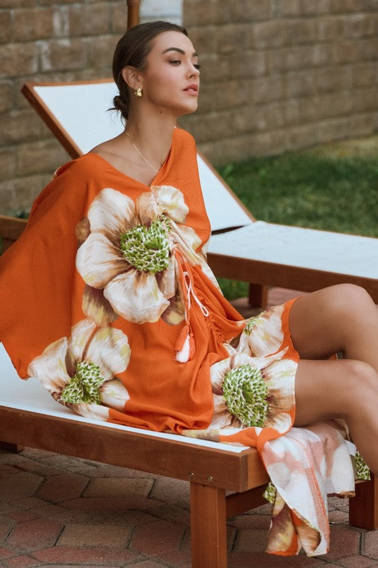 Orange Floral Oversized Cover Up