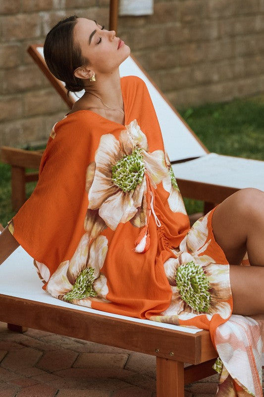 Orange Floral Oversized Cover Up