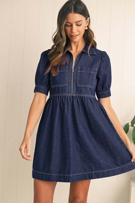 Half Zipper Denim Dress