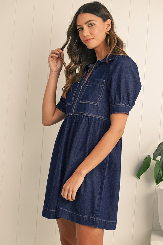 Half Zipper Denim Dress