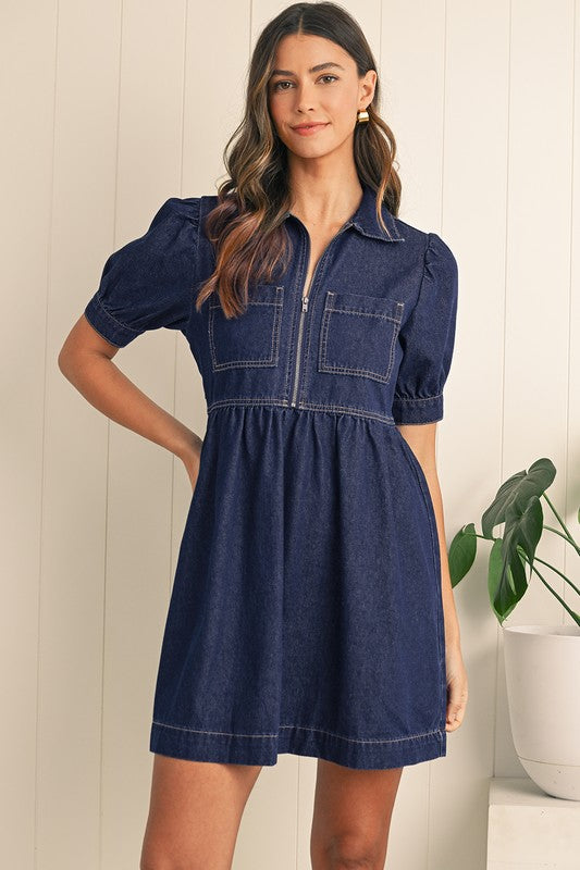 Half Zipper Denim Dress