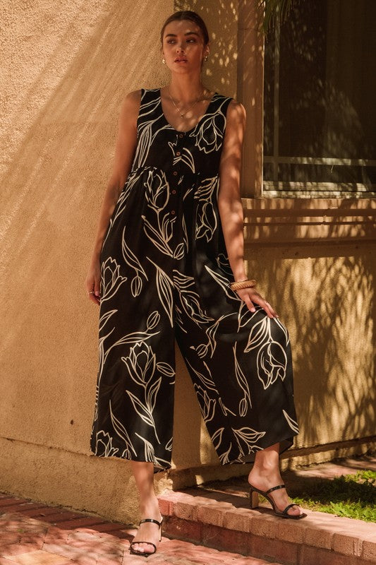 Floral Sketched Printed Jumpsuit