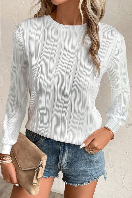 Textured Wavy Long Sleeve Top