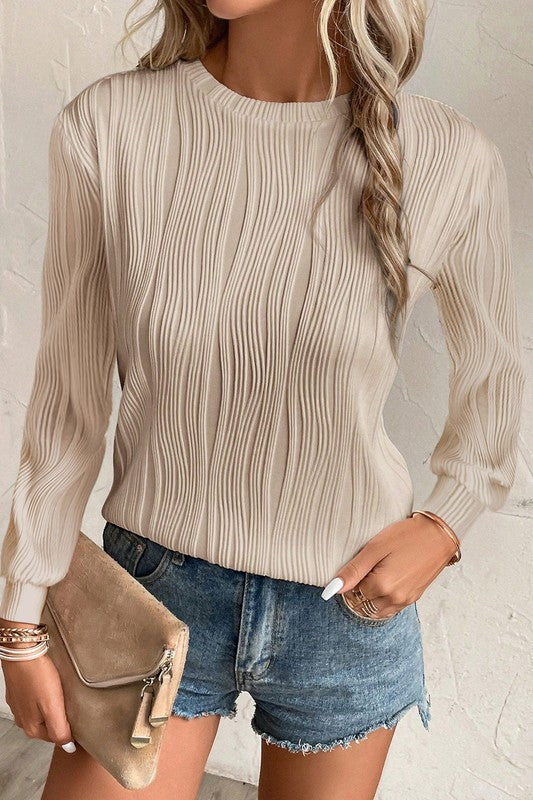 Textured Wavy Long Sleeve Top