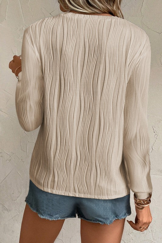 Textured Wavy Long Sleeve Top