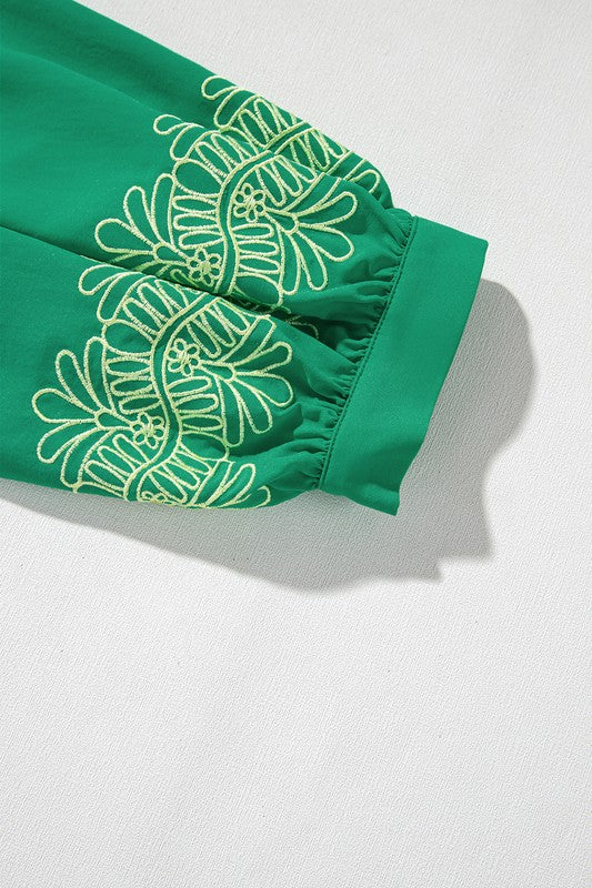 Green Floral Embroidery Top