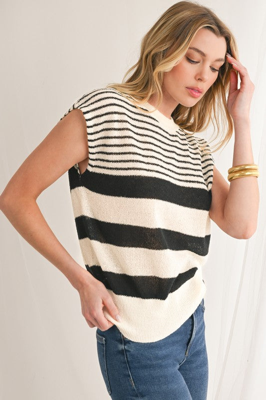 Mix Black Striped Knit Top