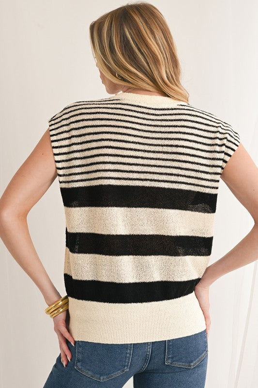 Mix Black Striped Knit Top