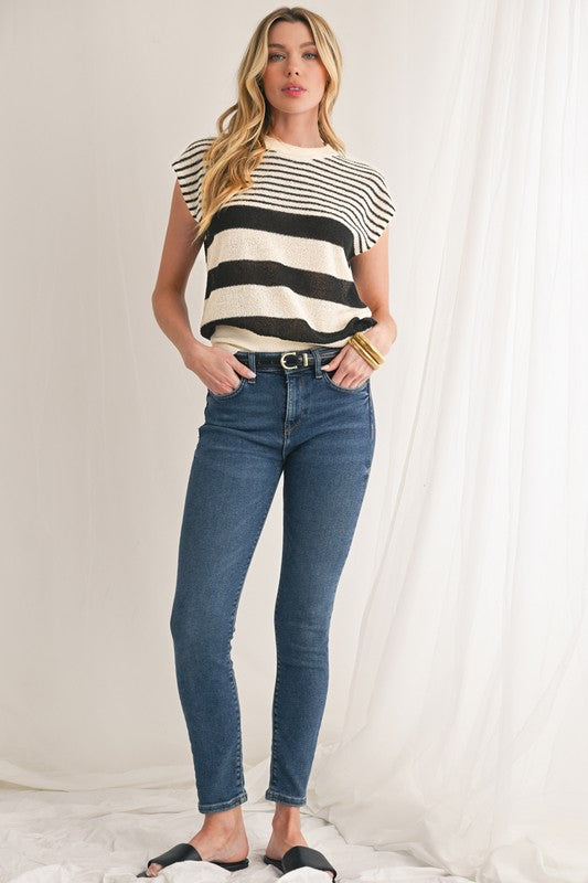 Mix Black Striped Knit Top