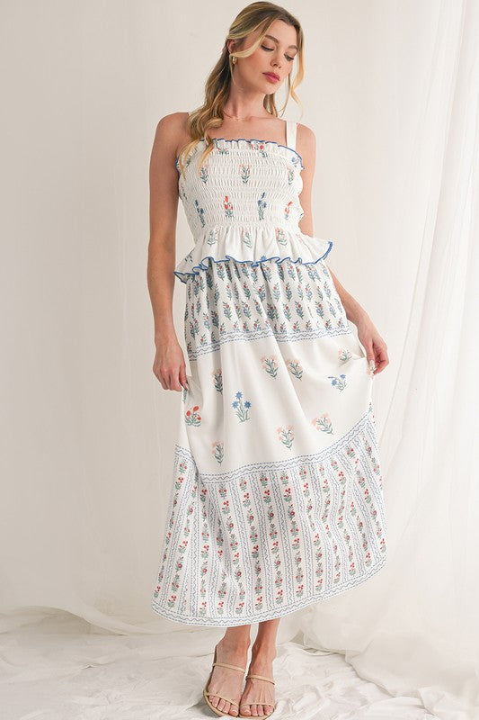 Floral Print Smocked Boho Dress