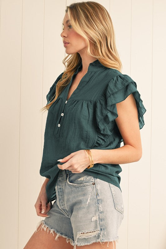 Jade Green Ruffle Blouse - 2