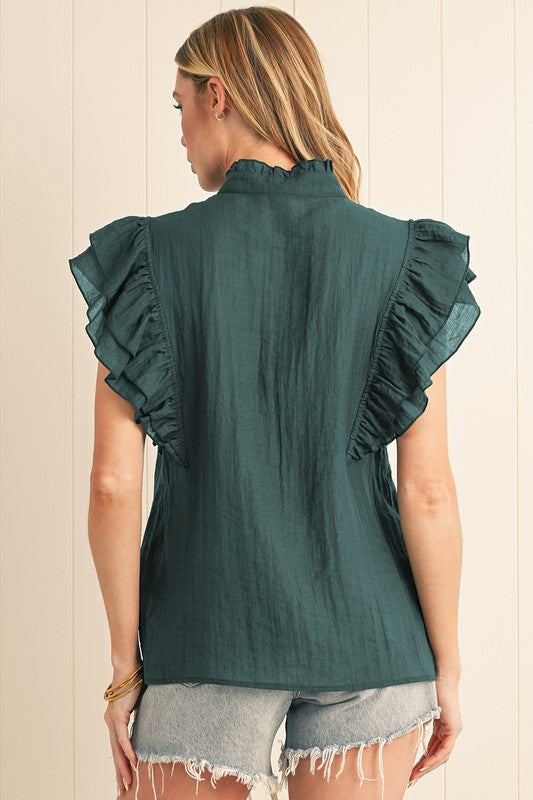 Jade Green Ruffle Blouse - 2