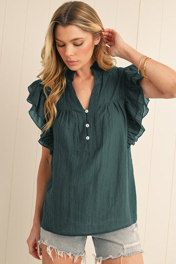 Jade Green Ruffle Blouse - 2