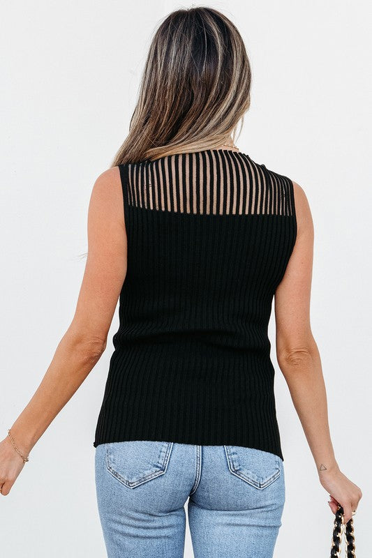 Mesh Ribbed Texture Tank Top - 2